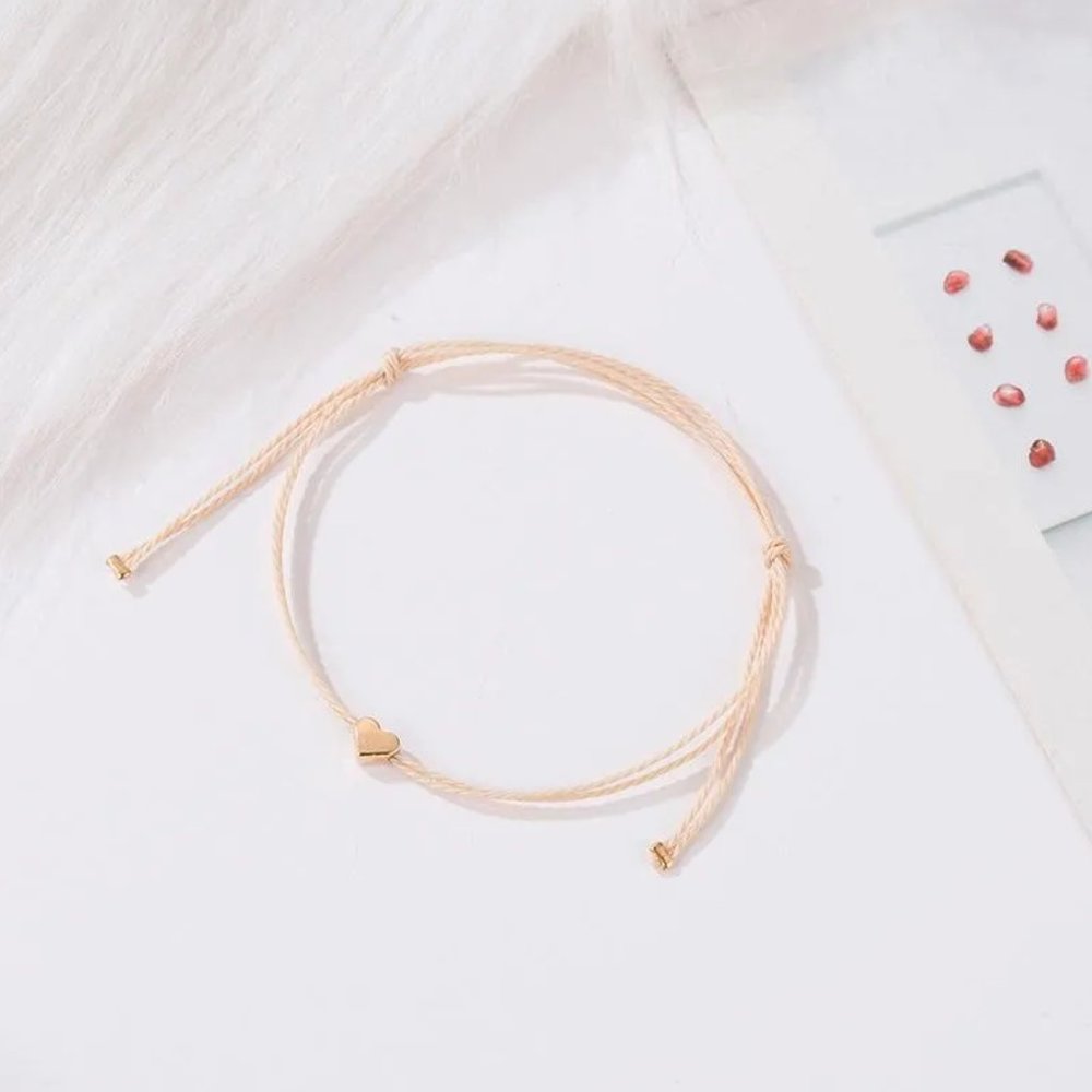 Minimalist Gold Heart Adjustable Slip Knot Rope Bracelet NEW - Picture 3 of 6